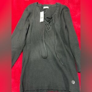 New York & Company Charcoal Lace-Up Sweater